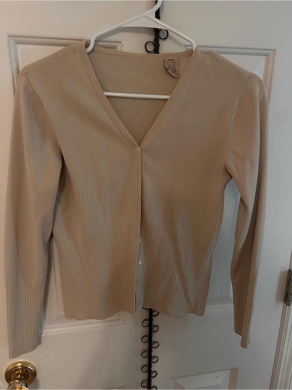Light Beige V-Neck Button-Front Cardigan Sweater